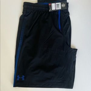 Under Armour Mens Athletic Shorts • Black, Blue Stripe
